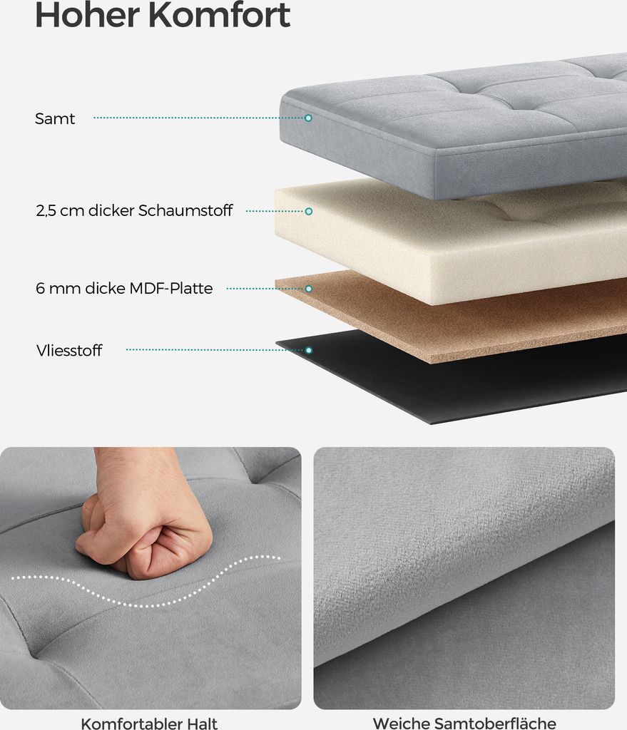 SONGMICS Sitzbank mit Stauraum, klappbare Sitztruhe, Produktbild 4