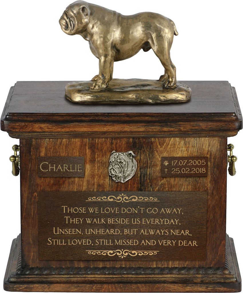 Bulldog, Englische Bulldogge - Eine Urne für die Asche eines Hundes, eine Urne mit einer Statue, eine personalisierte Hundeurne von der Marke Art-...