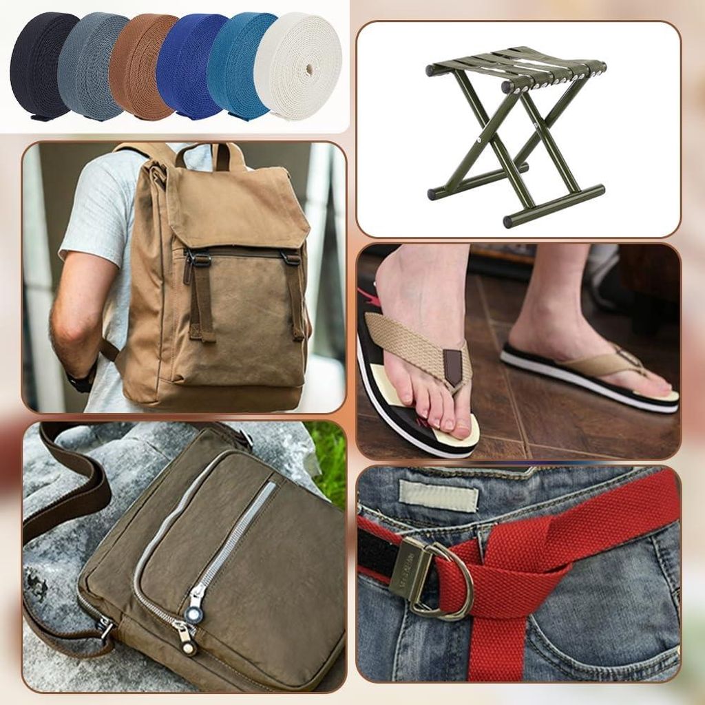 30 Yards 6 Farben Dicke Baumwollriemen - Luxus Taschenband - 25 mm Breit - Hohe Dichte - für Stoff Tote Taschen - DIY Zubehör