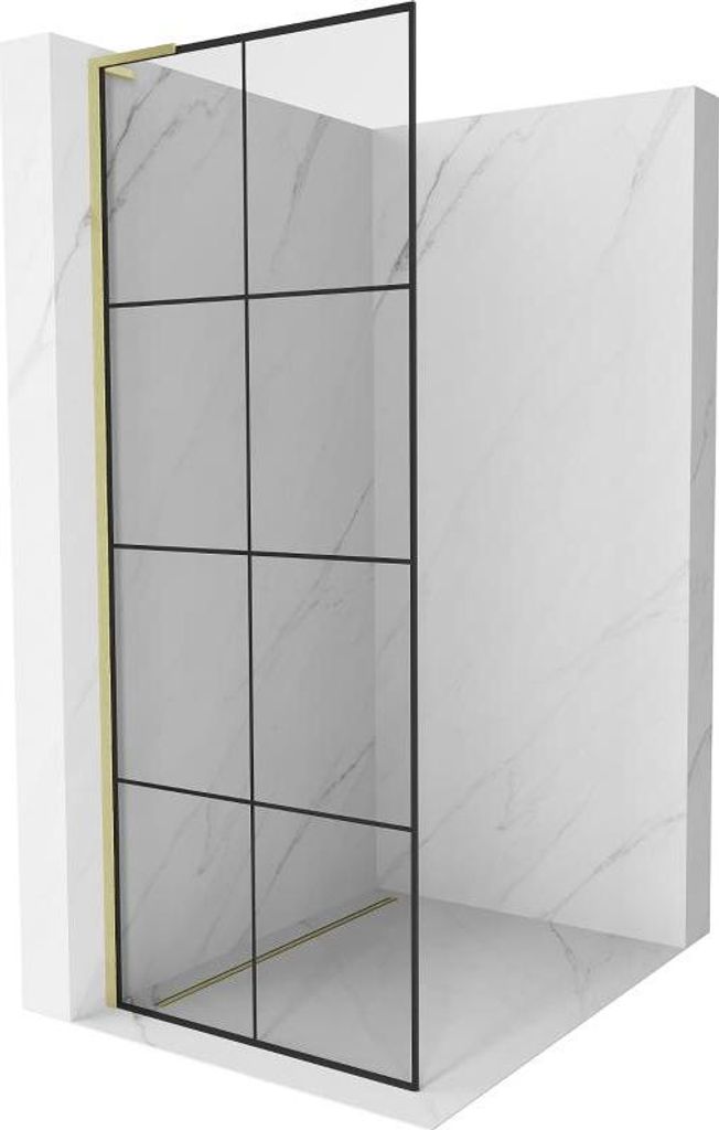 Mexen Kioto L Duschwand Walk-in 70 x 200 cm, schwarzes Muster, goldeloxiert - 800-070-103-55-77