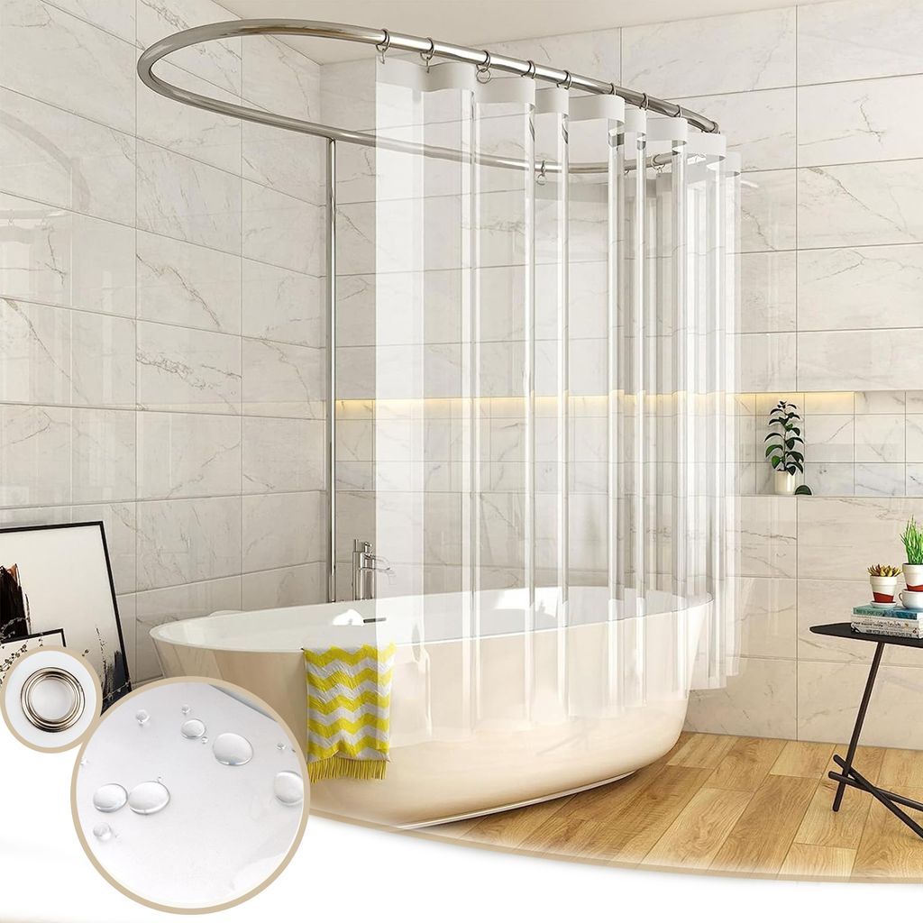 Duschvorhang 178X178cm Wasserdicht,Shower Curtains,Badewanne Vorhang mit Duschvorhängeringen,Transparent PEVA,Badvorhang für Badezimmer