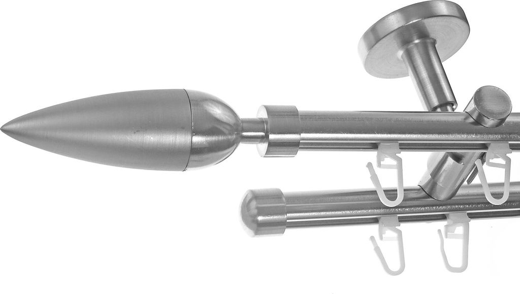 Innenlauf Gardinenstange Ø 16mm Metall Edelstahl Look Deckenträger 2-läufig D80