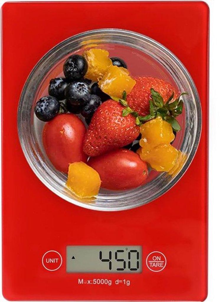 Elektronische keukenweegschaal mit 5000 g/1 g Auflösung und beleuchtetem LCD-Schirm für Kochen, Backen und Vorbereitung von Mahlzeiten