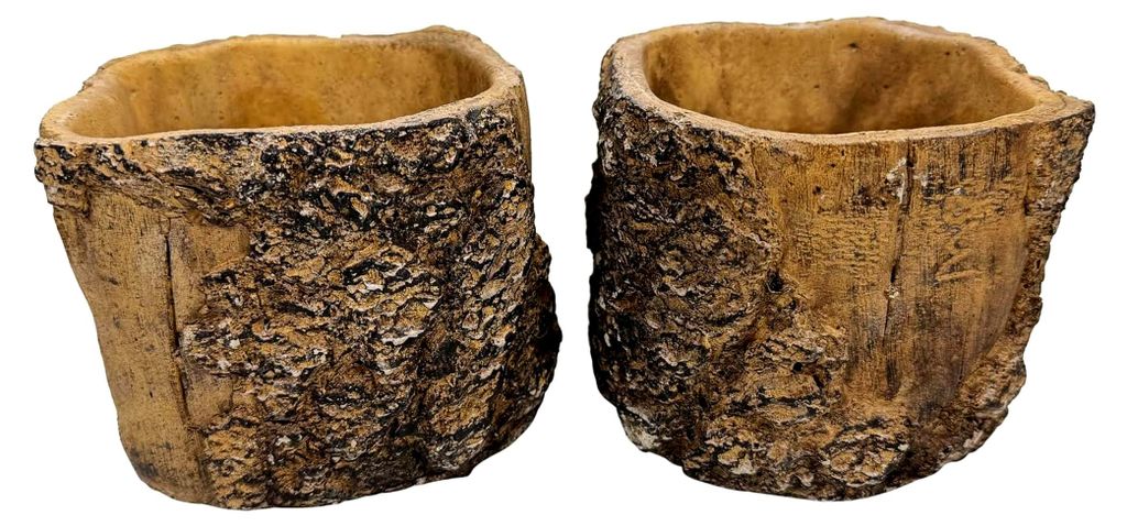 2er Set Blumentöpfe im Holzdesign für drinnen und draußen - Realistische Holznachbildung - 13 cm groß - Deko Topf für Blumen, Pflanzen und Kr...