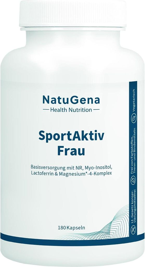 NatuGena SportAktiv Frau | 180 Kapseln | Magnesium-4-Komplex | NR (Nicotinamid-Ribosid) | Lactoferrin | Myo-Inositol