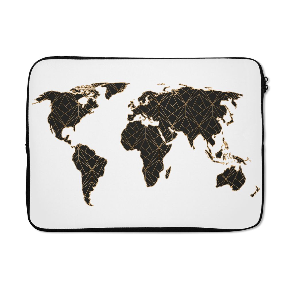 MuchoWow Laptop Hülle 13 Zoll Weltkarte - Schwarz - Gold - Kinder - Jungen - Mädchen Laptoptasche - Laptophülle - Sleeve - Rundumschutz