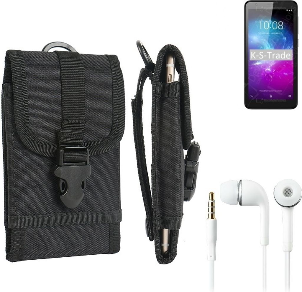 K-S-Trade Holster Schutz Hülle kompatibel mit ZTE Blade A3 2019 Gürteltasche Handy Hülle Tasche outdoor Seitentasche schwarz 1x + Kopfhörer