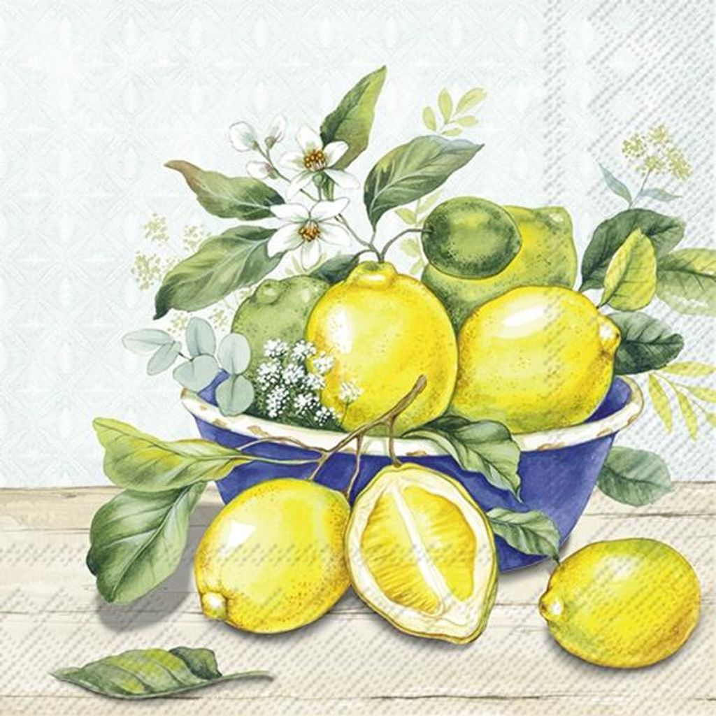 Servietten 33x33 cm - LEMON IN BOWL mint