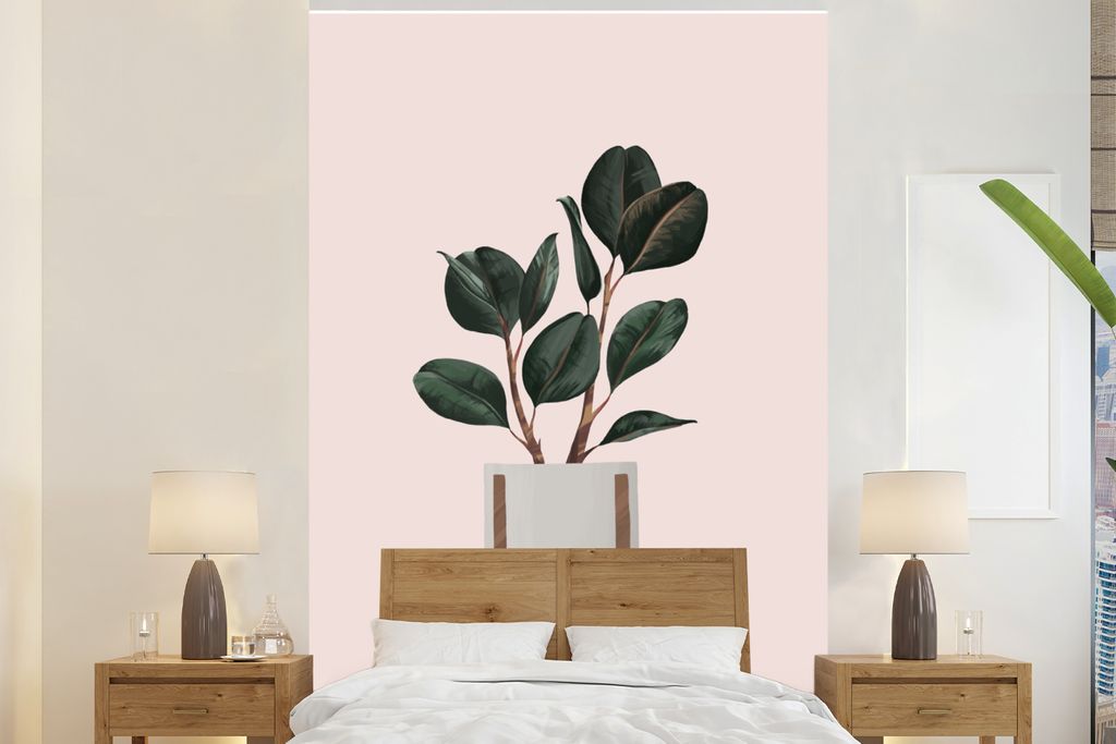 MuchoWow Fototapete für Wohnzimmer oder Schlafzimmer Wandtapete Vinyl Motivtapete Pflanzen - Blumentopf - Pastell - 155x240 cm - Tapete