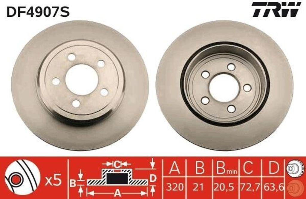 TRW DF4907S Bremsscheibe OE 4779209AB kompatibel mit 300 C