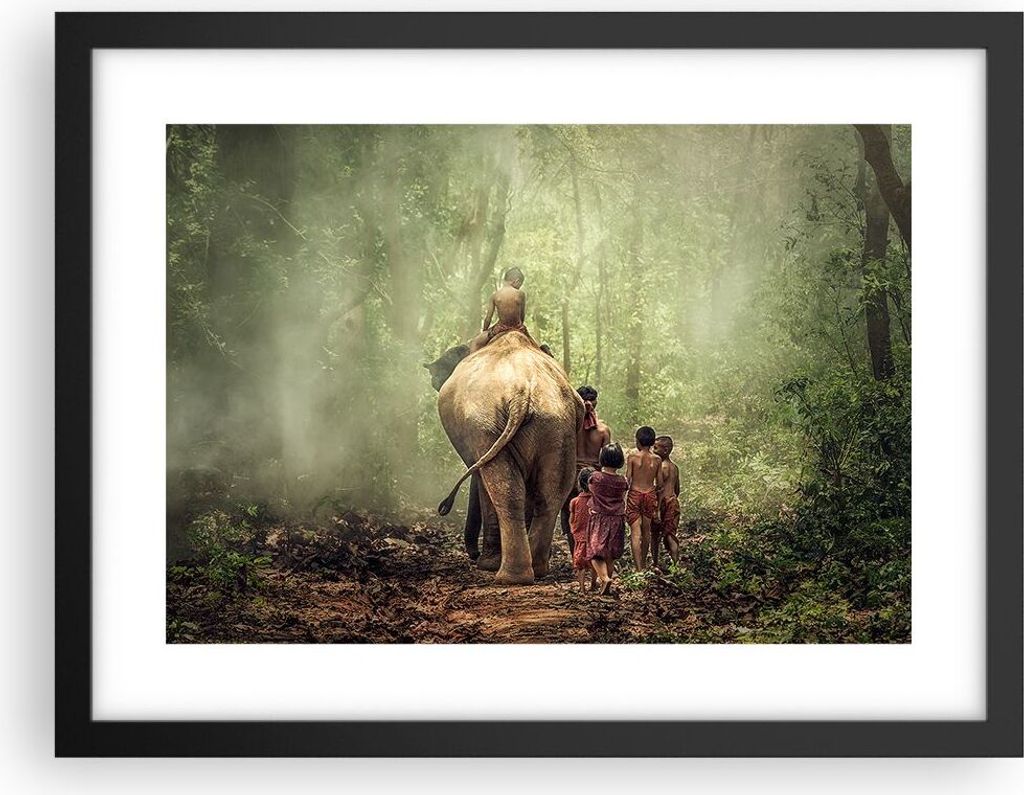 Gerahmtes Poster - Schwarzer Rahmen - Elefant Dschungel Produktbild 