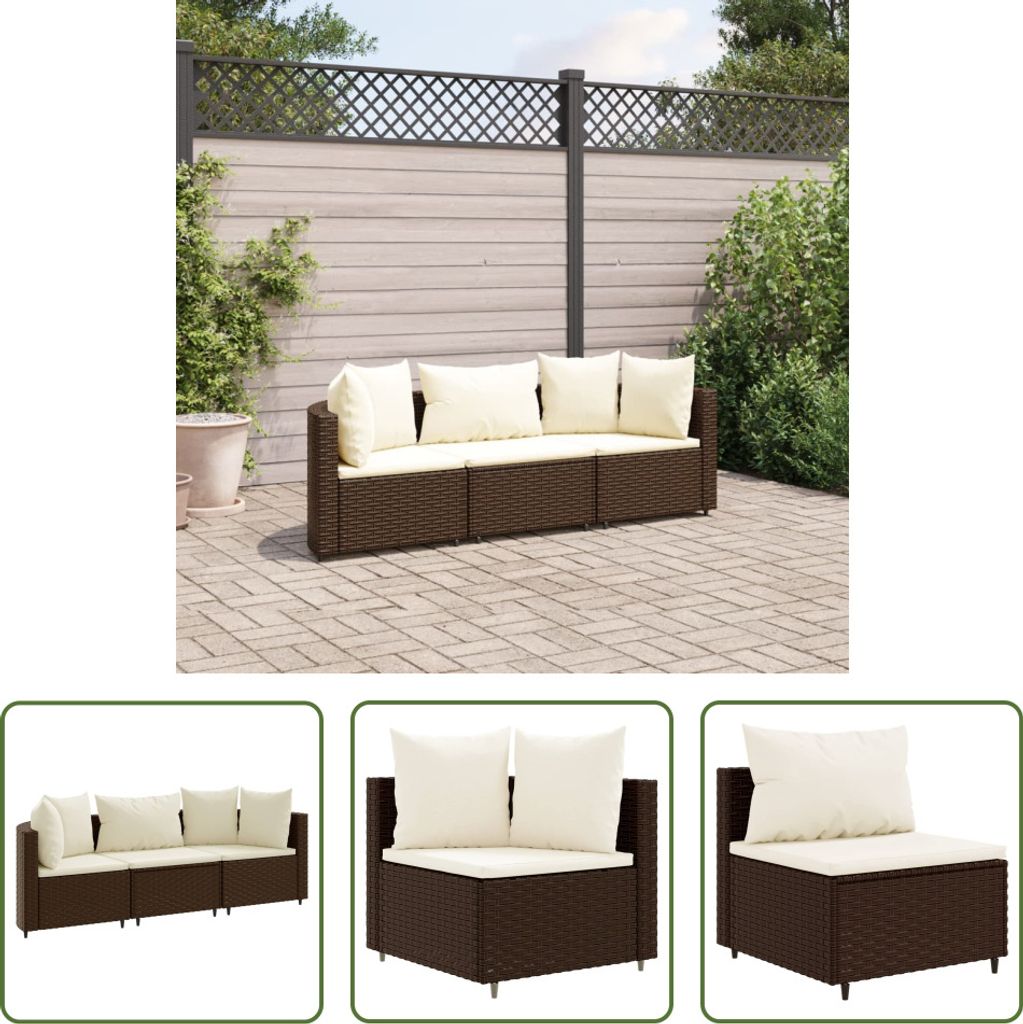 The Living Store 3-tlg. Garten-Sofagarnitur mit Kissen Braun Poly Rattan