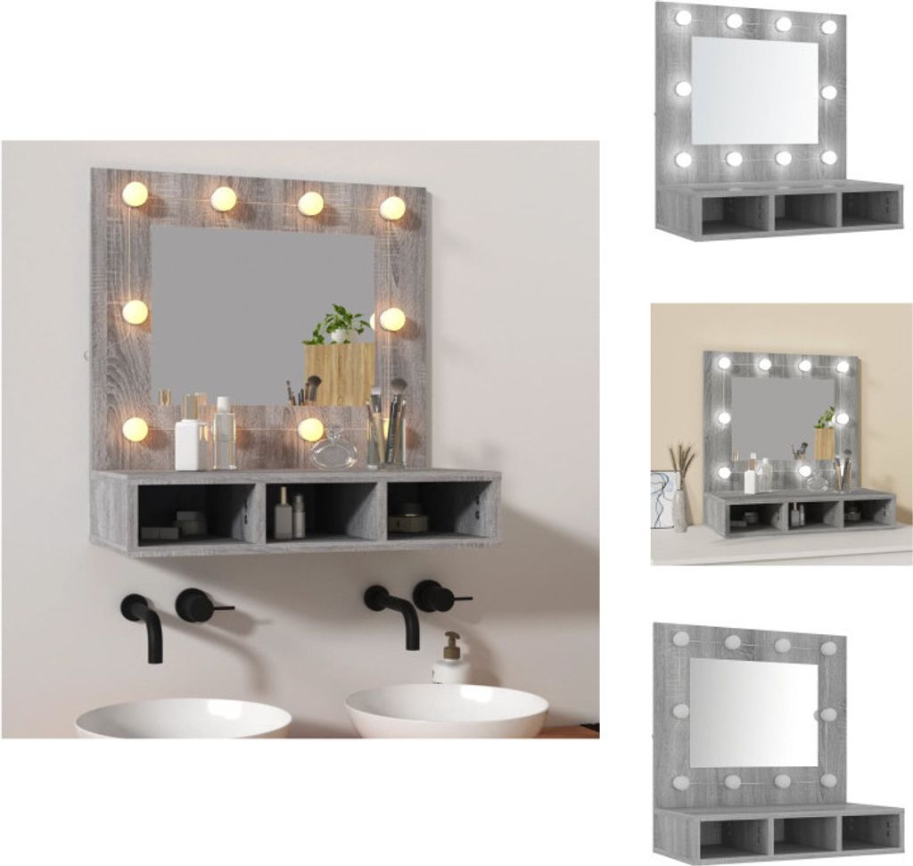 vidaXL Spiegelschrank mit LED Grau Sonoma 60x31,5x62 cm -  Produktbild 
