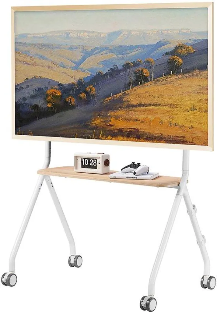 Meuble TV mobile Azomor blanc à roulettes pour écran de 49 à 80 pouces