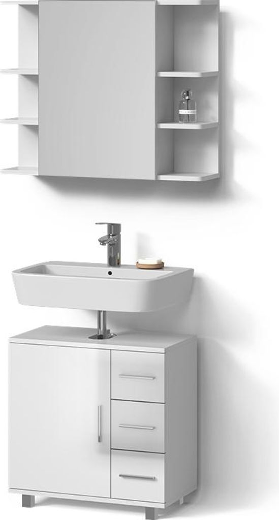 Badmöbel-Set Livinity Eisak Weiß Hochglanz 2 Teile, Model 52804