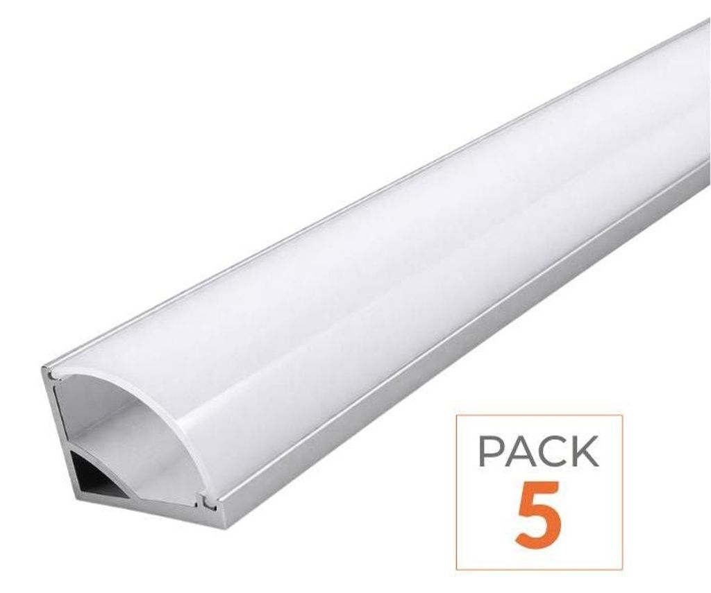 5er-Pack – Aluminium-Winkelprofil, 1 m, für LED-Streifen, Abdeckung: Weiß, undurchsichtig