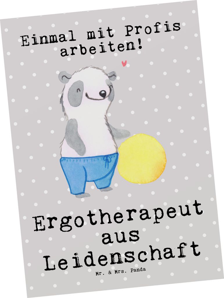 Mr. & Mrs. Panda bildkarte Ergotherapeut Leidenschaft - Grau Pastell - Geschenk, Ausbildung, Kunstkarten, Spruch, Grußkarte, Lustig, Ansichtskarte...