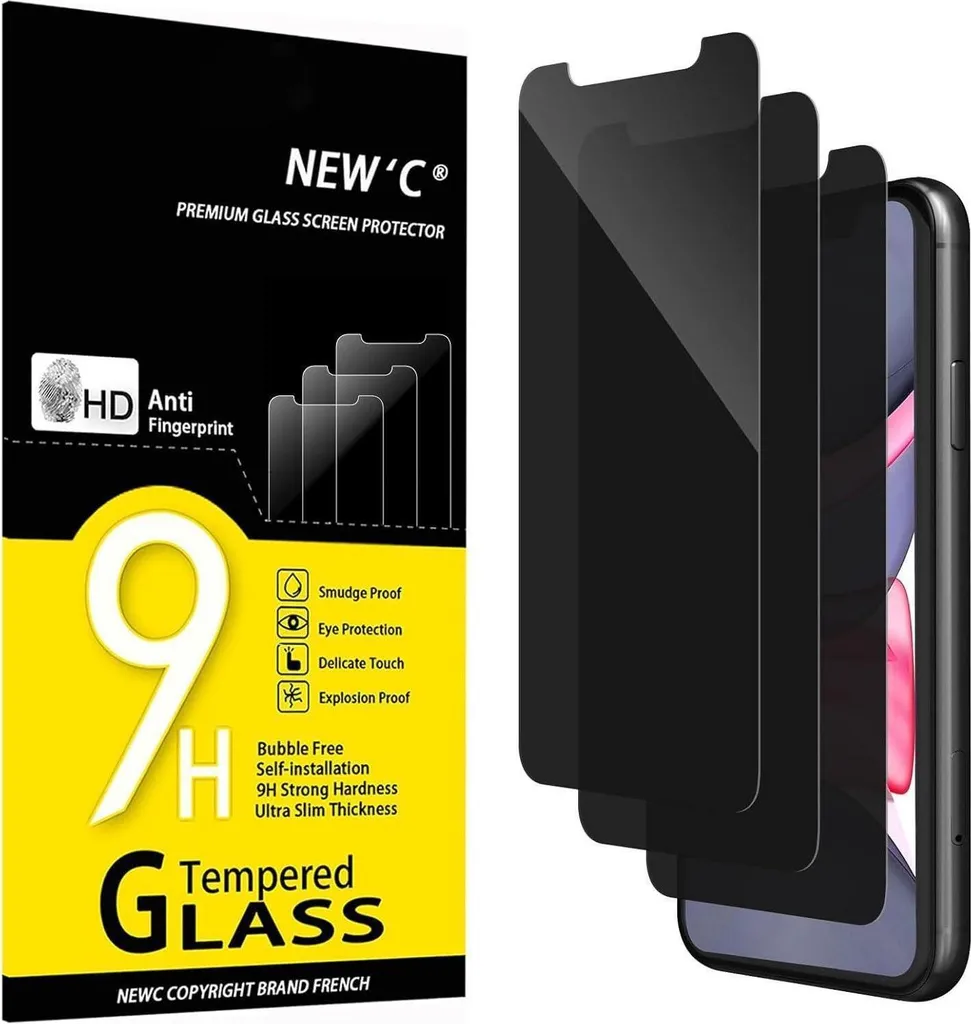 Verre Blindé iPhone 11 XR Lot de 3 avec Filtre Confidentialité 9H 6,1"