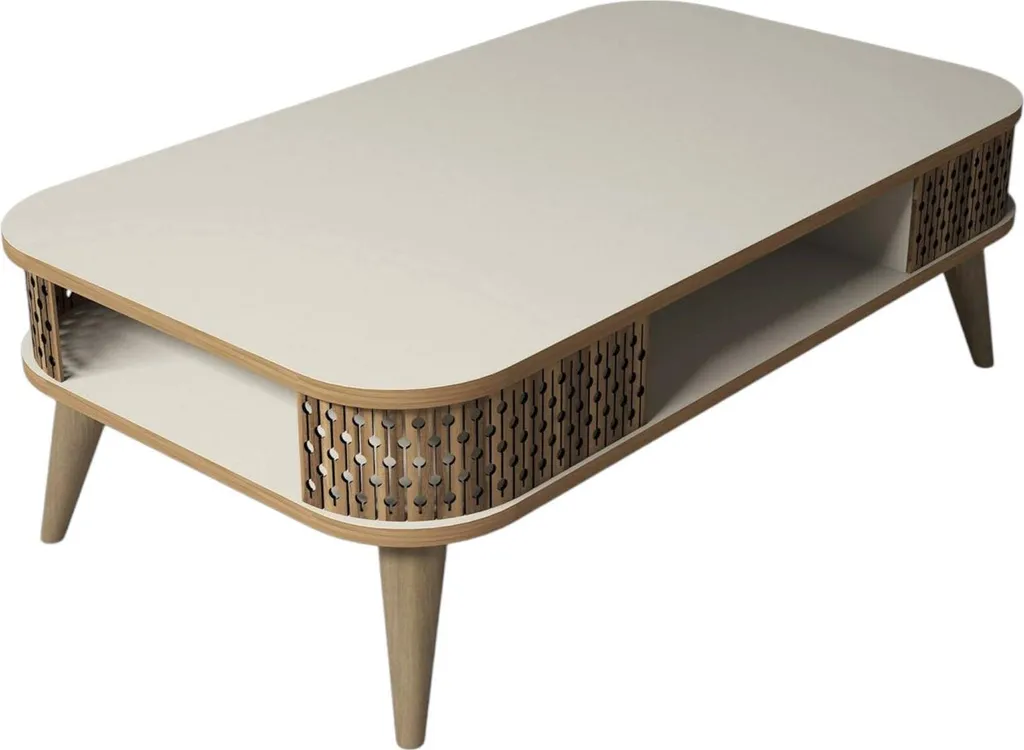 Table Basse de Salon Rectangulaire 105 cm Blanc Crème Style Contemporain
