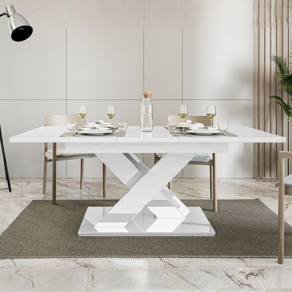 Esstisch Ausziehbar 140-180 cm für 8 Personen Onyx – Weiß Hochglanz