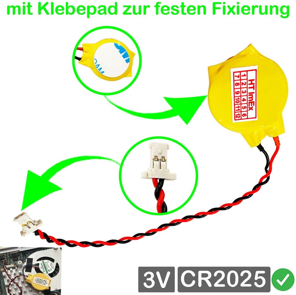 CR2025 Bios CMOS Batterie mit stecker 6,3x 2,7mm kabel für Clevo Notebook Laptop