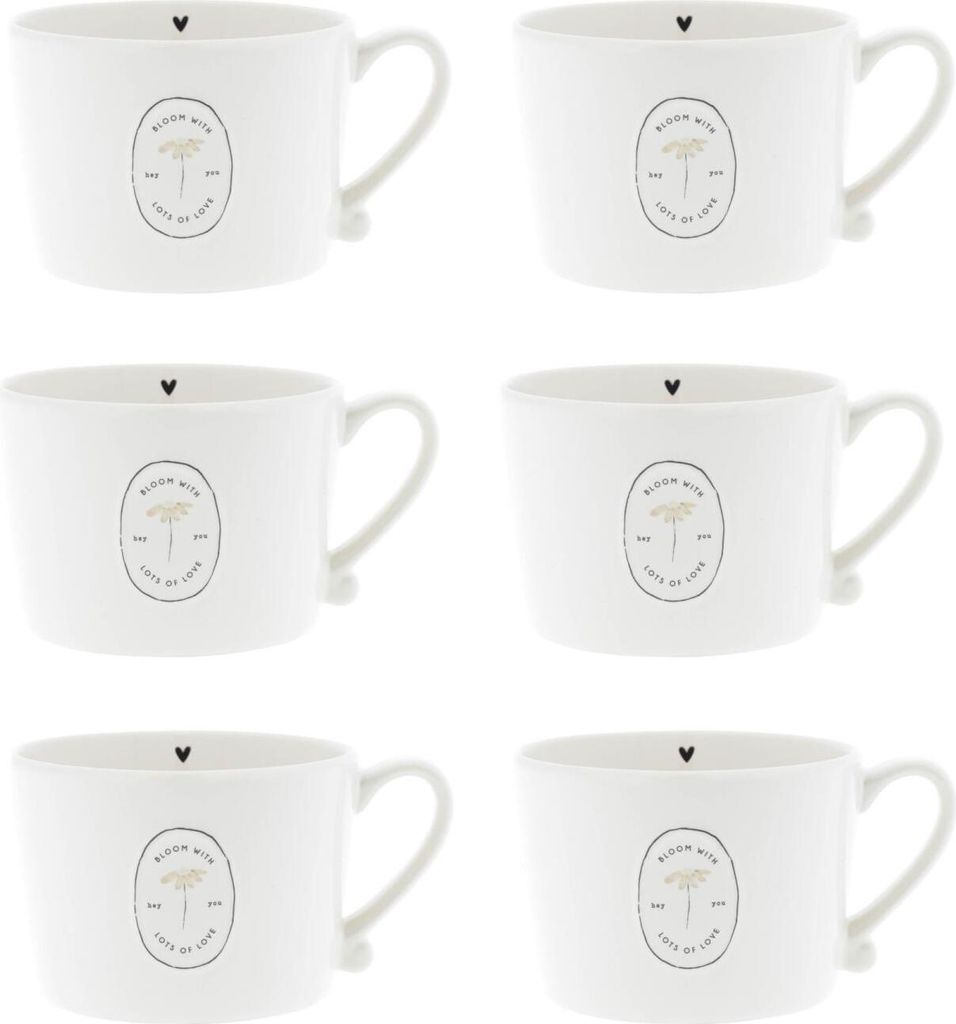 6er Set Tassen bloom with lots of love weiß beige 270ml Bastion Collections