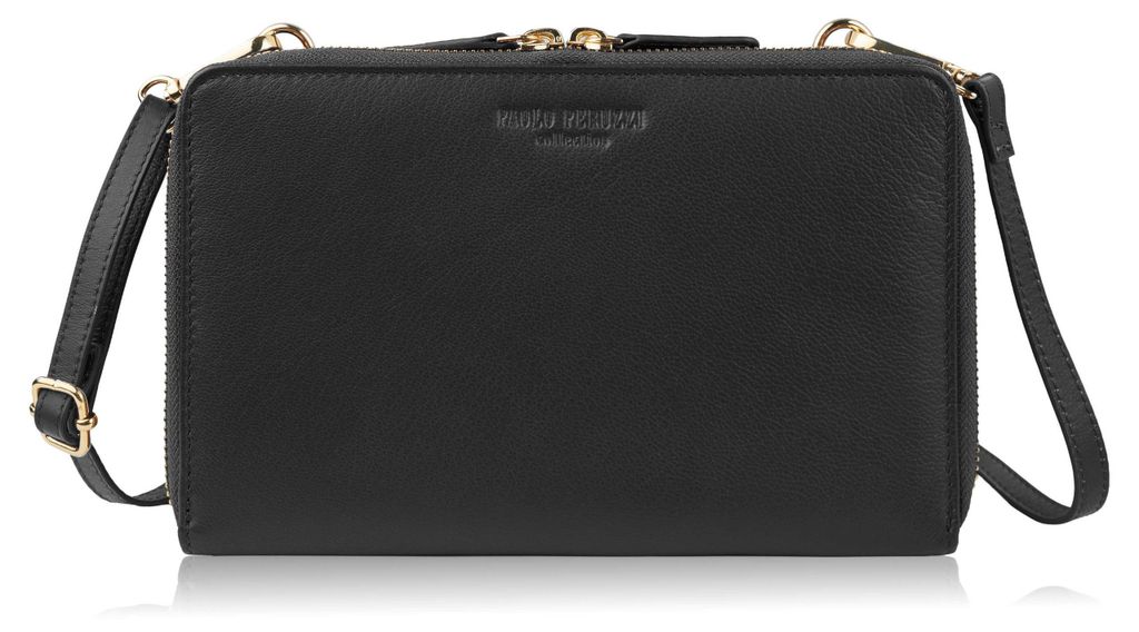 Kleine Damen Leder Schulter Clutch Handtasche schwarz mit Gold Hardware Paolo Peruzzi KV-02-BLZ