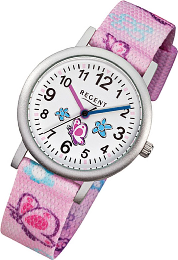 Regent Kinder Textilarmband Uhr rosa F-491 Quarzuhr URF491 Produktbild 