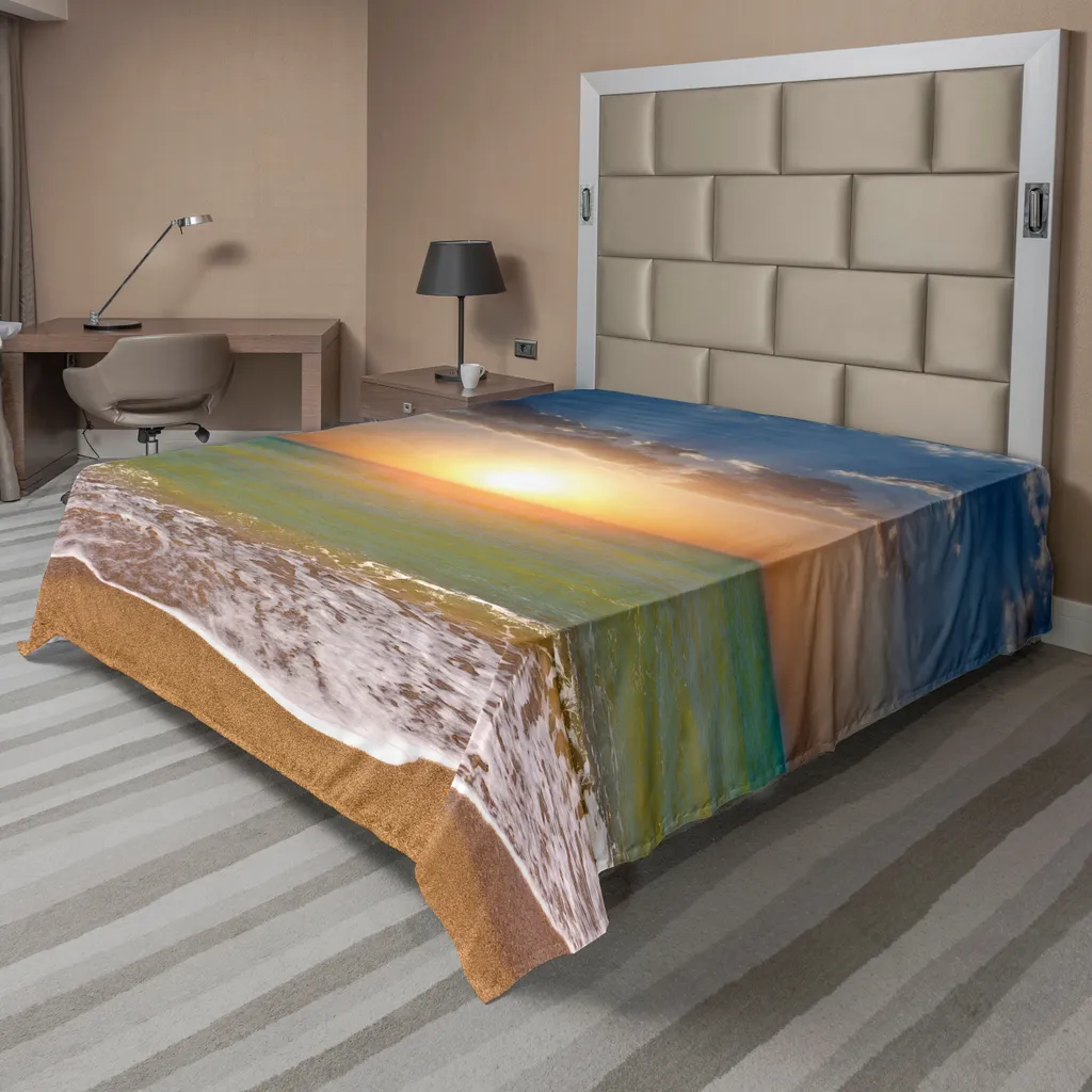 Drap Plat Doux Motif Horizon Marin et Nuages Cotonneux - Confort Premium