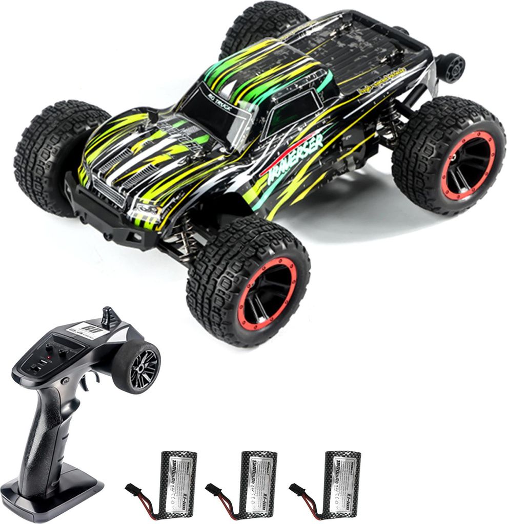 Ferngesteuertes Auto, 1:14 4WD 2,4 GHz ferngesteuerter LKW 40 km/h Hochgeschwindigkeits-Gelaendefahrzeugspielzeug mit gebuerstetem Motor, LED-Schei...