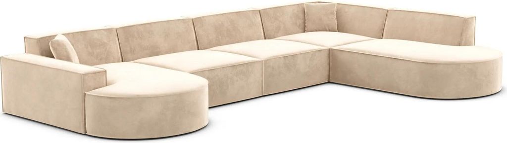 Samtstoff U-Form XL Lounge Wohnlandschaft Brevia Beige Links