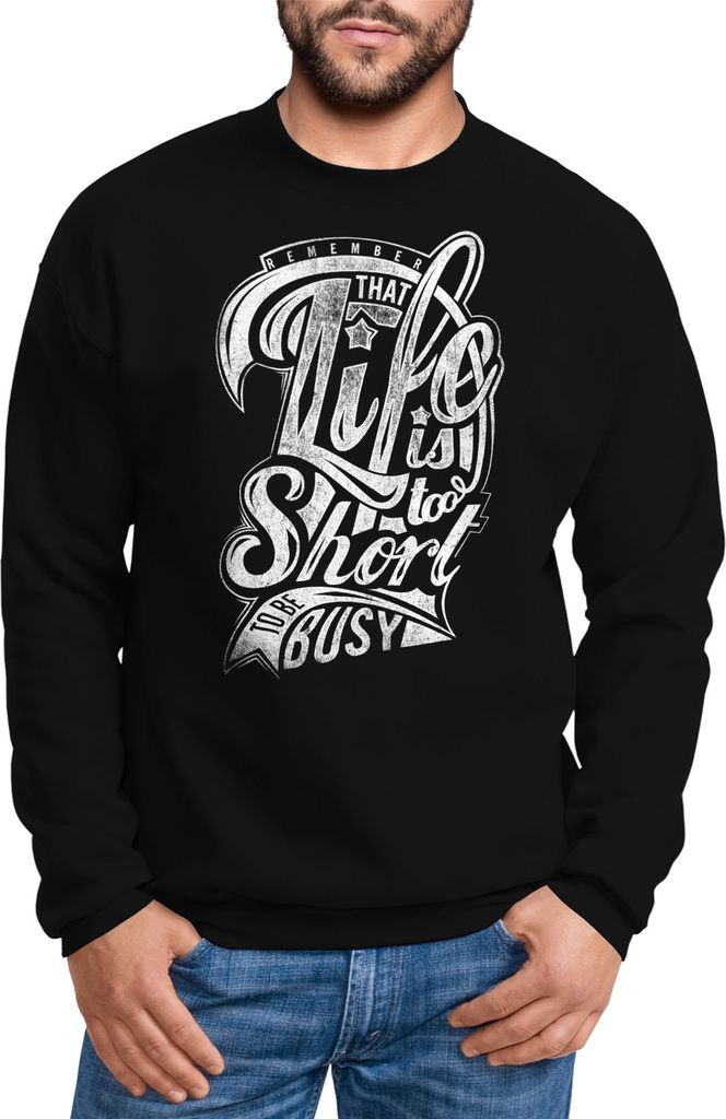 Sweatshirt Herren Life is too Short Rundhals-Pullover Neverless schwarz XXL