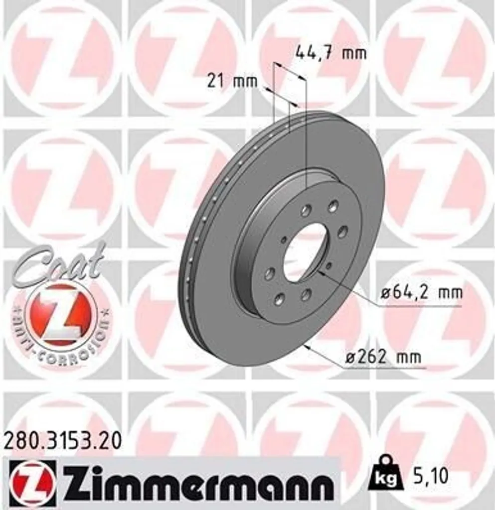 Disque de frein haute résistance Zimmermann 280.3153.20 ventilé