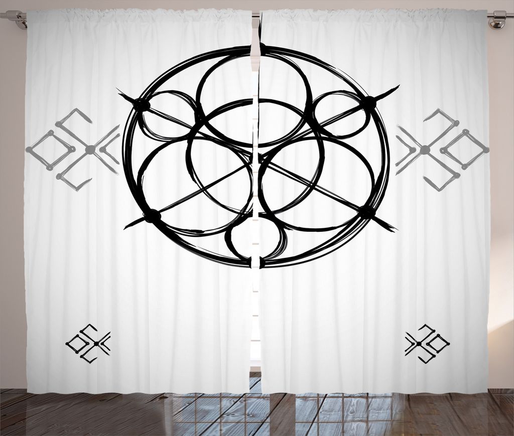 ABAKUHAUS Grau Rustikaler Vorhang, Abstrakte Kreise, Wohnzimmer Universalband Gardinen mit Schlaufen und Haken, 280 x 225 cm, Weiß Schwarz Grau