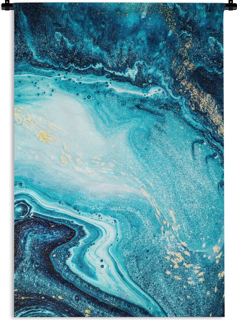 MuchoWow Wandteppich Wandbehang Marmoroptik - Blau - Gold - Luxe - Glitzer - Marmor 90x135 cm Tapisserie Dekoration Wandtuch - Baumwolle - Wandsk...