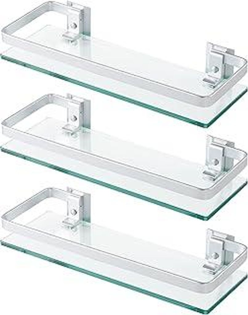 KES Duschablage Glas Duschregal Glasregal Badezimmer Glasablage Dusche Wandregal 8MM Hartglas Aluminium Silber 3 Stücke, A4126A-P3
