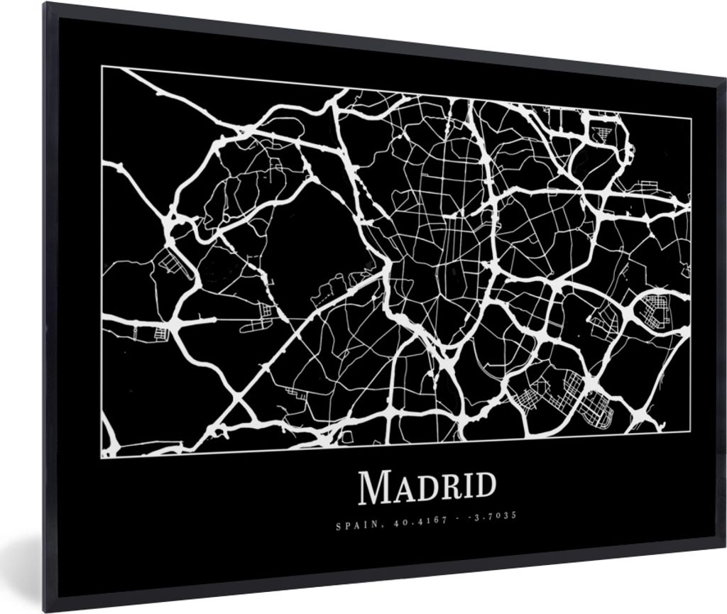 MuchoWow Gerahmtes Poster Madrid - Karte - Stadtplan 30x20 cm - Poster mit Schwarzem Bilderrahmen Wandposter Rahmen Foto Bilder - Kunstdruck - Bi...