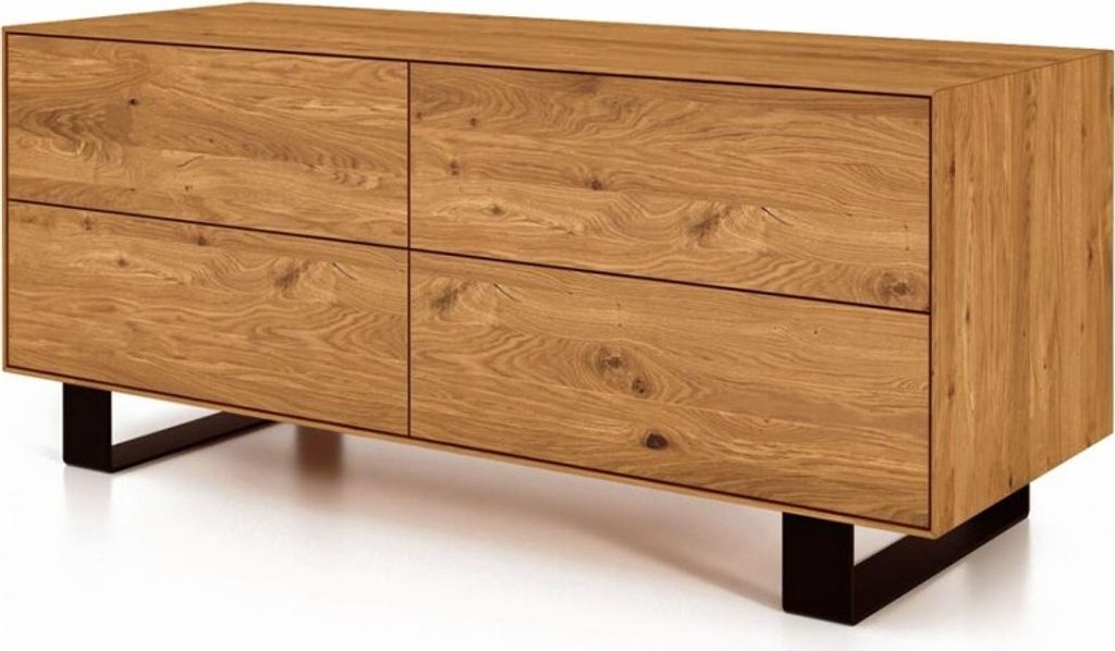 Kommode Leeds Wildeiche massiv 132x50x56 Metallfußgestell Schwarz 4 Schubladen