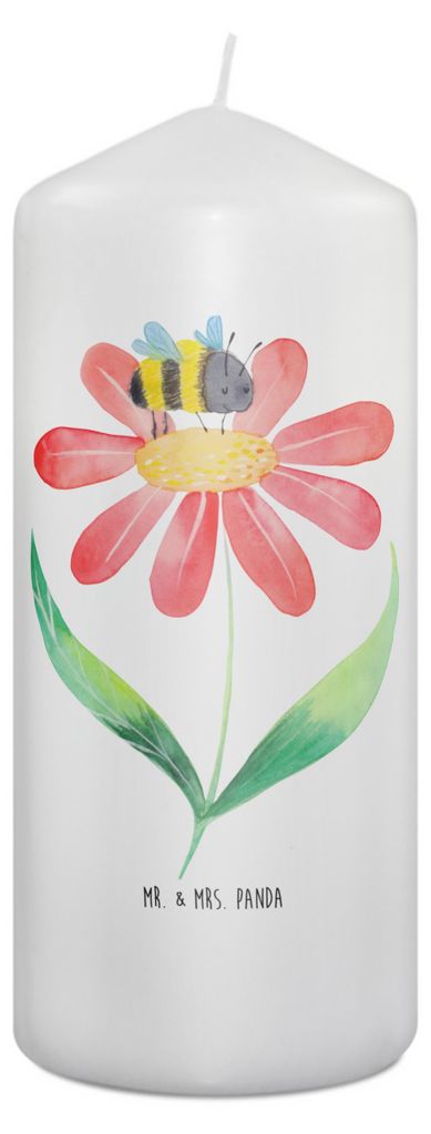 Mr. & Mrs. Panda Kerze Hummel Blume 19 x 8 cm - Weiß - Geschenk, Erinnerungskerze, Hummeln, Biene, Blockkerze, Natur, Bedruckte, Erinnerungslicht,...
