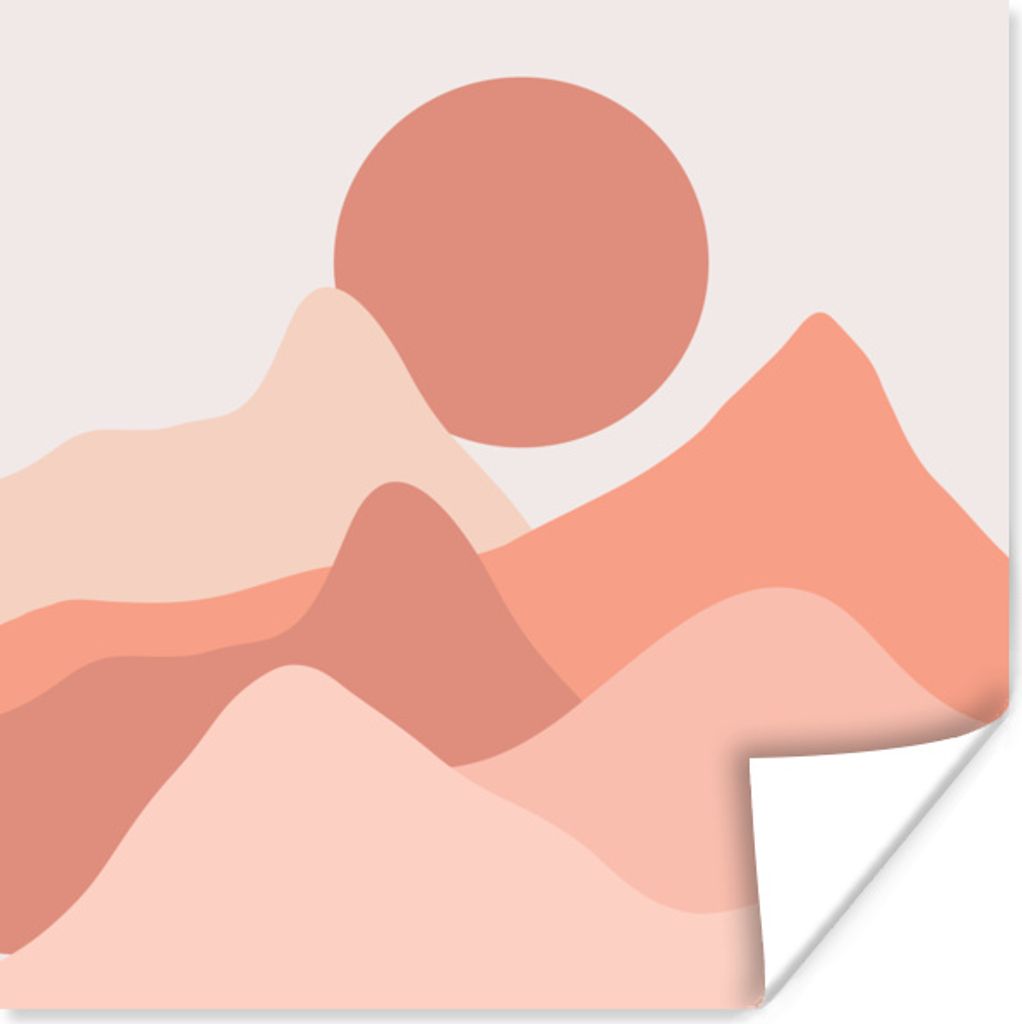 MuchoWow Poster Abstrakte Sonnenuntergang in den Bergen Illustration 30x30 cm - Wandposter - Printing