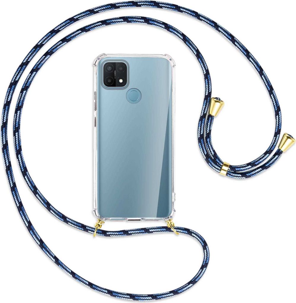 Handykette Backcover-Schutzhülle mit Band (Metall goldfarben) für Oppo A15 - Blautöne