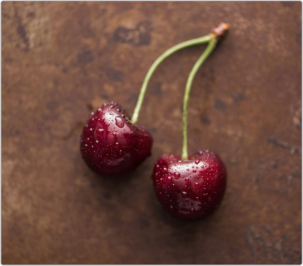 Spritzschutz Herdabdeckplatte Schneidebrett aus Glas Kirschpäärchen auf Tisch 1-Teilig (60x52cm)