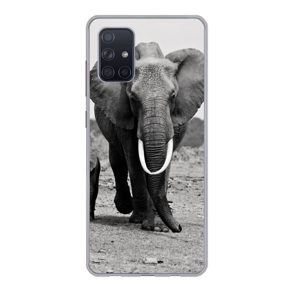MuchoWow Handyhülle Schutzhülle Hülle für Samsung Galaxy A51 5G Elefant - Kind - Schwarz - Weiß Silikon Softcase Handy Hülle - Abbildung