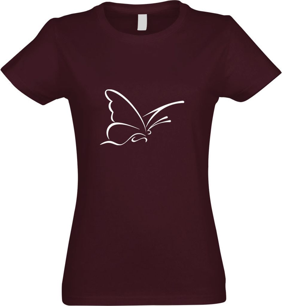 Kiwistar - T-Shirt tailliert - Damen - Burgund - Schmetterling Motiv IV - mit Motiv Bedruckt - Funshirt Design - Sport - Freizeit - Damen - XL