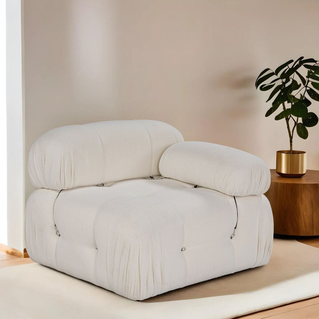 Hanah Home, Bubble 1R - Beige, 1-Sitzer-Sofa, Weiß, 95 x 95 x 75 cm