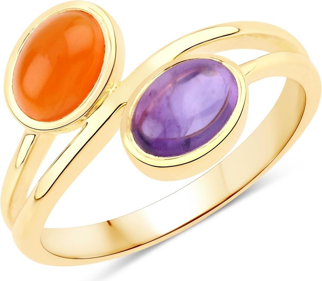 Ring Sterling Silber gelbvergoldet Amethyst Karneol orange-rot 56