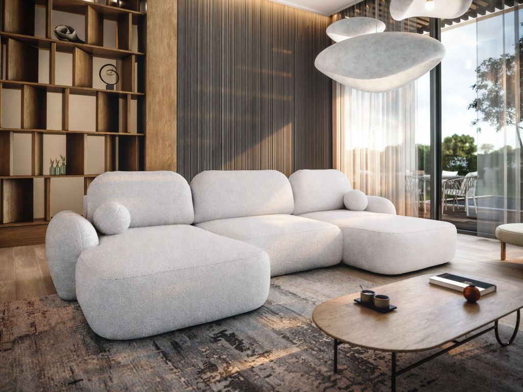 BEDANTE WOHNLANDSCHAFT MOLLY U TERRA FROTTE 00 Weiß mit Schlaffunktion U-Form Sofa mit Stauraum Bettkasten Wohnzimmersofa Couch Sofa Bettsofa Bett...