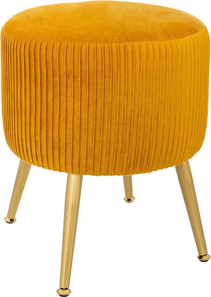 Tabouret Velours Moutarde Solaro - Finition Plissée Haute Qualité