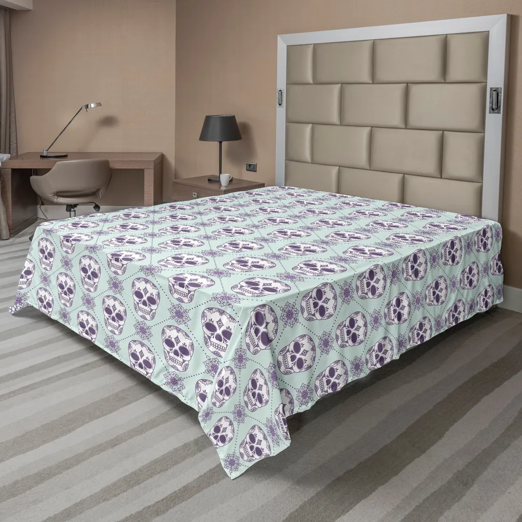 Drap de Lit Respirant et Doux Motif Sugar Skull pour Sommeil Confort