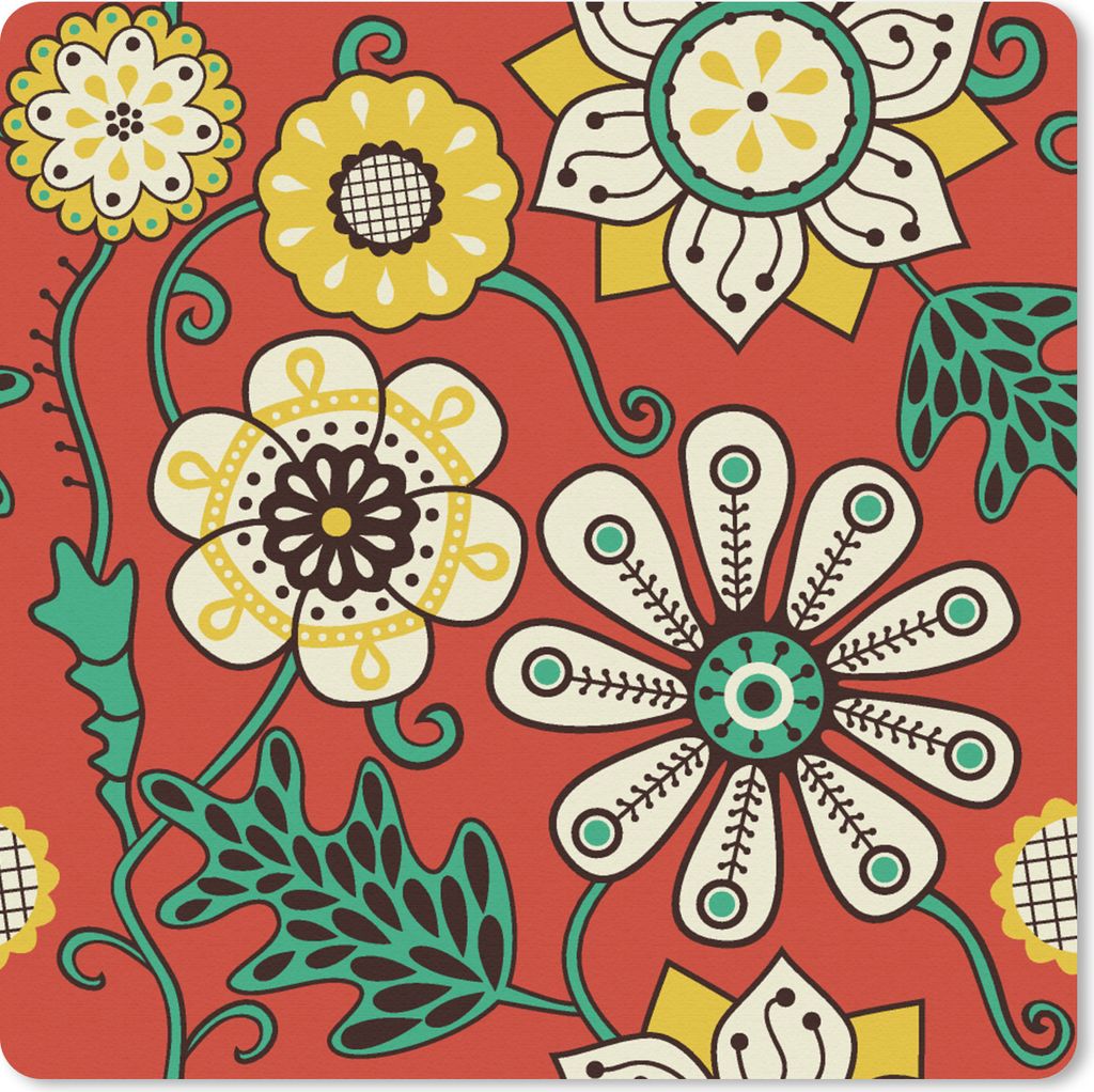 MuchoWow Mauspad Mousepad Design - Blumen - Hippie - Retro 30x30 cm - Mousepads - Maus Mat - Pad - Mausunterlage - Gaming